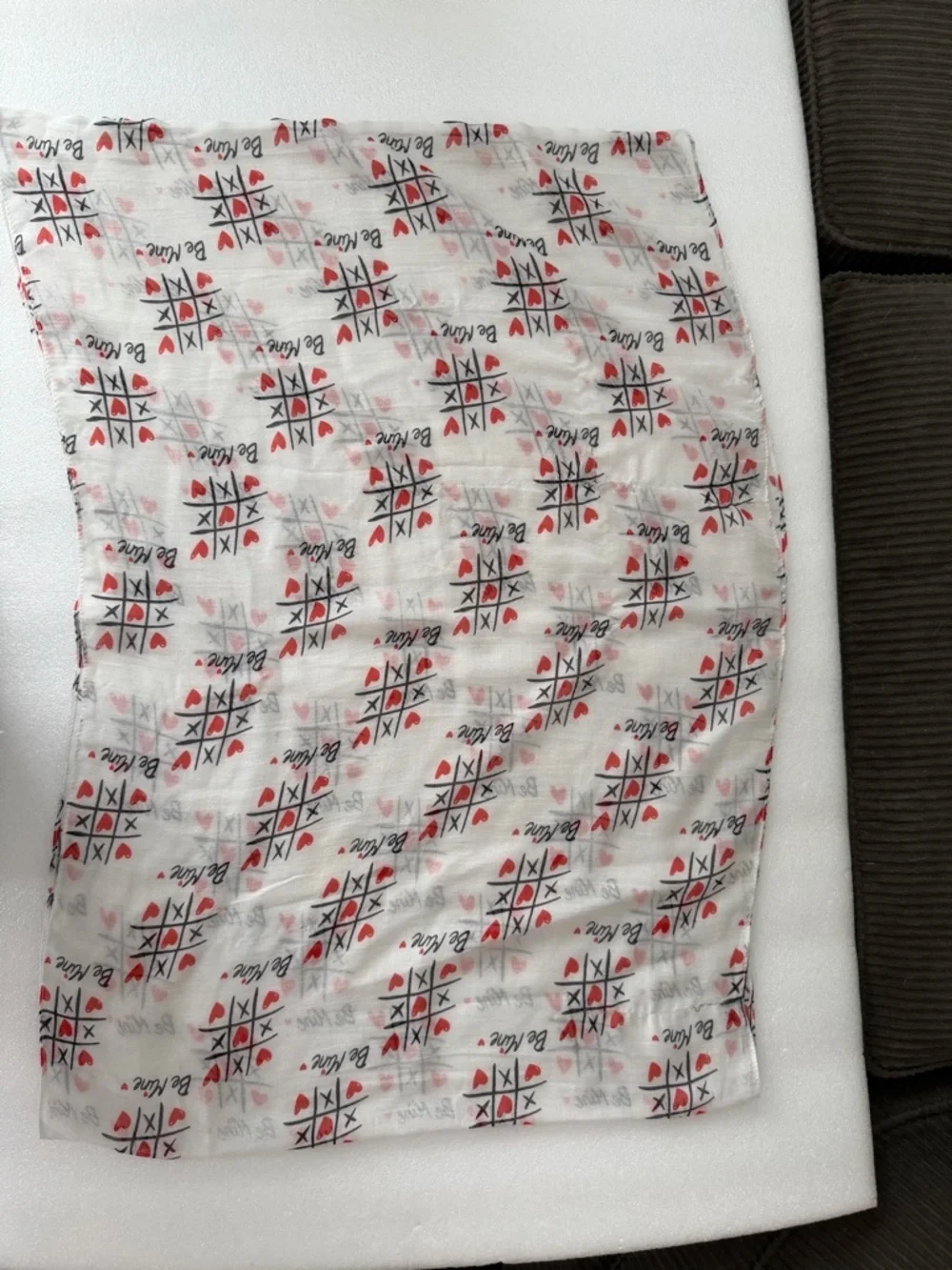 Romantic Heart Print Scarf Red White Valentine Sheer Lightweight Wrap “Be Mine”